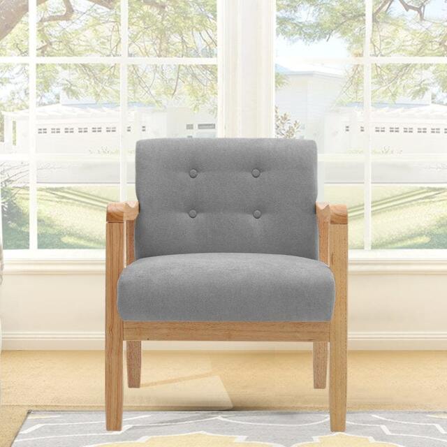 Rackhams Wooden Armchair Upholstered Occasional Chair - 70cm W x 63cm L x 78cm H - Grey - image 1