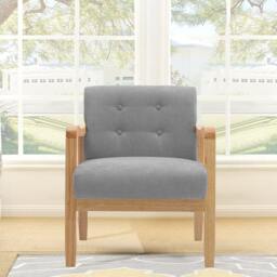 Rackhams Wooden Armchair Upholstered Occasional Chair - 70cm W x 63cm L x 78cm H - Grey