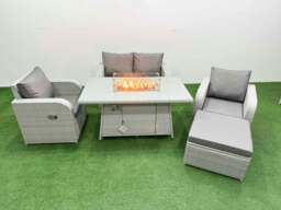 Rackhams Light Grey PE Wicker Rattan Garden Furniture Set Sofa Set Reclining Chair Fire Pit Dining Table 5 Seater With Footstool - thumbnail 1