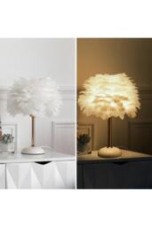 Rackhams Ceramic Feather Design Table Lamp with LED Light - White - One Size - thumbnail 6