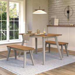 Rackhams Linea 3-Piece Dining Set, Table & 2 Benches, Scandinavian Design - Grey Wax