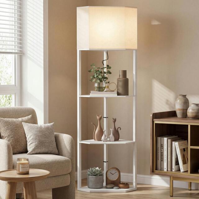 Rackhams Corner Modern Floor Lamp with Shelves for Living Room, White - image 1