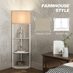 Rackhams Corner Modern Floor Lamp with Shelves for Living Room, White - thumbnail 6