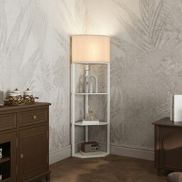 Rackhams Corner Modern Floor Lamp with Shelves for Living Room, White - thumbnail 3