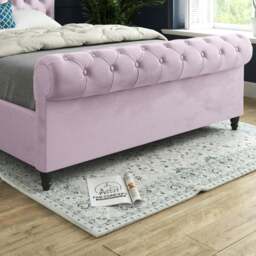 Rackhams Sienna Sleigh Upholstered Soft Velvet Bed Frame - Pink - Pink - Single - thumbnail 3