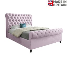 Rackhams Sienna Sleigh Upholstered Soft Velvet Bed Frame - Pink - Pink - Single - thumbnail 6