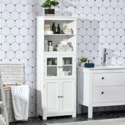 Rackhams Kitchen Cupboard Storage Cabinet Adjustable Shelves, Glass Doors, White - thumbnail 4