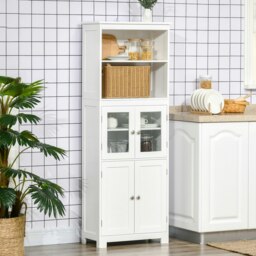 Rackhams Kitchen Cupboard Storage Cabinet Adjustable Shelves, Glass Doors, White - thumbnail 2