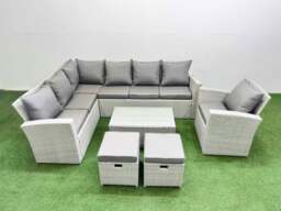 Rackhams 9 Seater Garden Outdoor PE Rattan Furniture Set Rattan Garden Sofa Set with 2 Small Footstools Light Grey Mixed - thumbnail 1