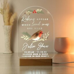 Rackhams Personalised Robins Appear Wooden Based LED Light - thumbnail 2