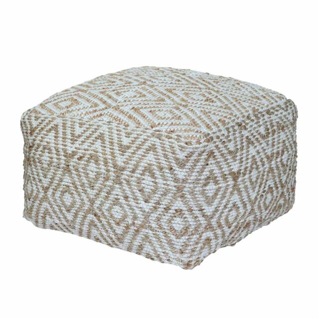 Rackhams Sierra Natural Diamond Pattern Jute Bean Filled Pouffe - 60 x 60 x 30 cm - image 1