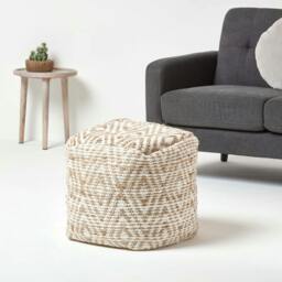 Rackhams Sierra Natural Diamond Pattern Jute Bean Filled Pouffe - 60 x 60 x 30 cm - thumbnail 3