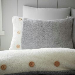 Rackhams So Soft 2 Tone Buttoned Sherpa Grey Duvet Cover Set - Grey - Duvet Cover Set - Double - thumbnail 2