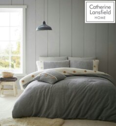 Rackhams So Soft 2 Tone Buttoned Sherpa Grey Duvet Cover Set - Grey - Duvet Cover Set - Double - thumbnail 1
