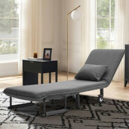 Rackhams Grey/Khaki Upholstered Single Sleeper Chair Convertible Sofa Bed with Metal Legs - Grey - thumbnail 3