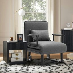Rackhams Grey/Khaki Upholstered Single Sleeper Chair Convertible Sofa Bed with Metal Legs - Grey