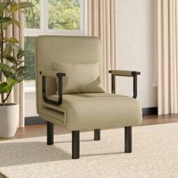 Rackhams Grey/Khaki Upholstered Single Sleeper Chair Convertible Sofa Bed with Metal Legs - Grey - thumbnail 4
