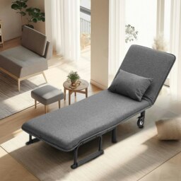 Rackhams Grey/Khaki Upholstered Single Sleeper Chair Convertible Sofa Bed with Metal Legs - Grey - thumbnail 2