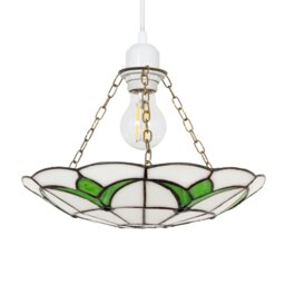 Rackhams Traditional Stained Glass Tiffany Pendant Light Shade with Emerald Green Leaves