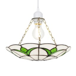 Rackhams Traditional Stained Glass Tiffany Pendant Light Shade with Emerald Green Leaves - thumbnail 2