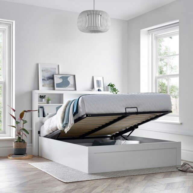Rackhams Arizona White Wooden Bookcase Ottoman Storage Bed - King Size - image 1