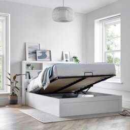 Rackhams Arizona White Wooden Bookcase Ottoman Storage Bed - King Size