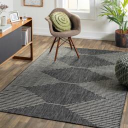 Rackhams Eagean-Global Black Grey Cream Charcoal In- & Outdoor Rug - 200 x 275 cm - thumbnail 1