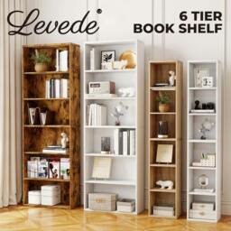 Rackhams 6 Tier Bookcase Shelves Storage Tall Bookshelf Organizer Display Home - Oak - 158.5cm - thumbnail 2