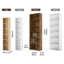 Rackhams 6 Tier Bookcase Shelves Storage Tall Bookshelf Organizer Display Home - Oak - 158.5cm - thumbnail 3