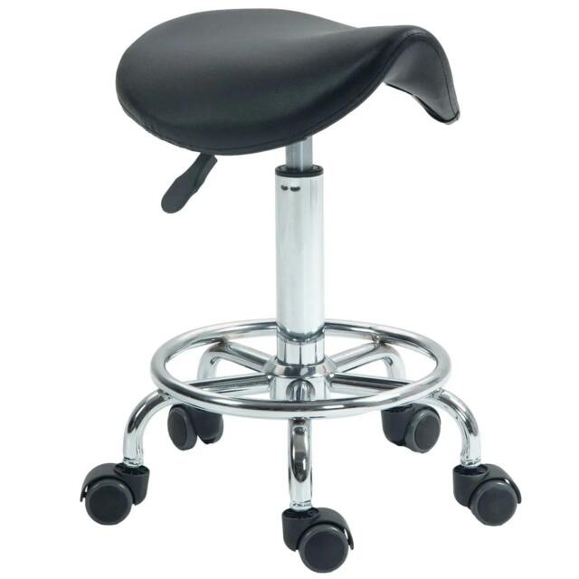 Rackhams Salon Saddle Stool, Rolling Saddle Chair for Massage, Spa, Clinic, Beauty, Hairdressing and Tattoo, Black - image 1