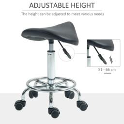 Rackhams Salon Saddle Stool, Rolling Saddle Chair for Massage, Spa, Clinic, Beauty, Hairdressing and Tattoo, Black - thumbnail 4