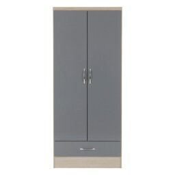 Rackhams Nevada 2 Door 1 Drawer Wardrobe - Grey Gloss and Light Oak - thumbnail 2