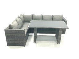 Rackhams Lounge Rattan Corner Sofa Set Outdoor Garden Furniture Rectangular Dining Table Chair Set - thumbnail 1