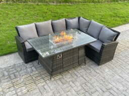 Rackhams High Back Outdoor Rattan Corner Sofa Set Garden Furniture Set Gas Fire Pit Dining Table Gas Heater 6 Seater - thumbnail 2
