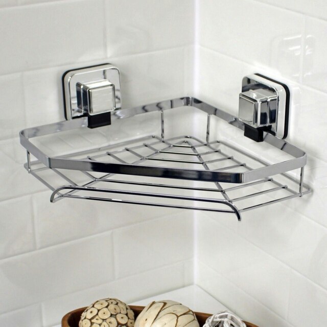 Rackhams Pushloc Stainless Steel Suction Wall Mounted Corner Basket - image 1