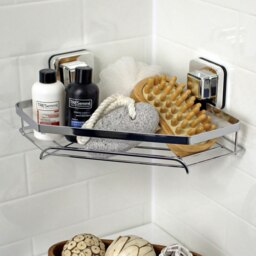 Rackhams Pushloc Stainless Steel Suction Wall Mounted Corner Basket - thumbnail 2