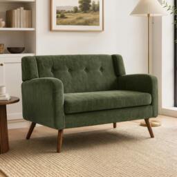 Rackhams 2 Seater Sofa, 118 cm Corduroy Small Loveseat Sofa, Dark Green - thumbnail 1