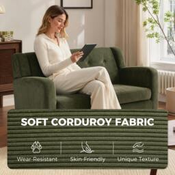Rackhams 2 Seater Sofa, 118 cm Corduroy Small Loveseat Sofa, Dark Green - thumbnail 4