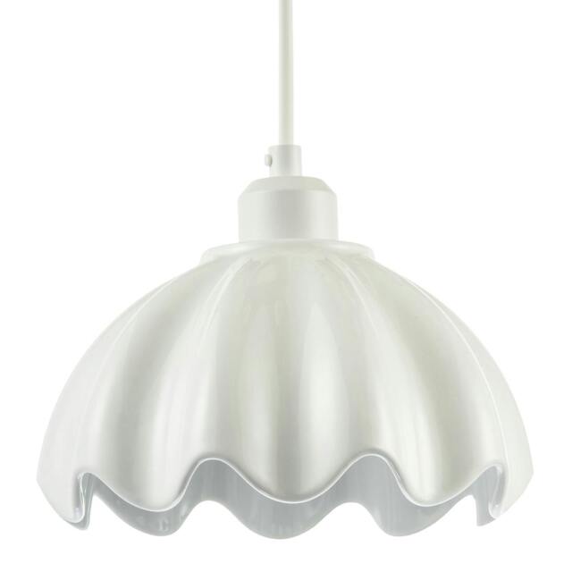 Rackhams Opal White Gloss Ceramic Pendant Light Shade with Rippled Scallop Edge - image 1