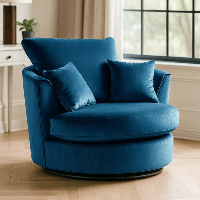 Rackhams Brooklyn Plush Velvet Swivel Chair - Blue - image 1
