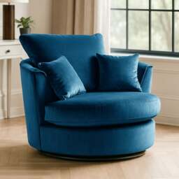 Rackhams Brooklyn Plush Velvet Swivel Chair - Blue - thumbnail 1