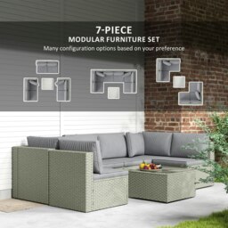 Rackhams 7 Pieces Rattan Garden Furniture Set with Cushions, Brown - thumbnail 3