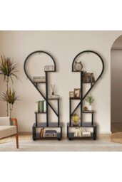 Rackhams 2Pcs Half-Heart-Shaped Tiered Plant Stand Metal Flower Stand Holder Rack Book Shelf - Dark Brown - thumbnail 2