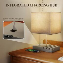 Rackhams Table Lamp with 3 Slots, Bedside Lamp with Solid Wood Base - White - thumbnail 4