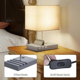 Rackhams Table Lamp with 3 Slots, Bedside Lamp with Solid Wood Base - White - thumbnail 5