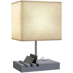 Rackhams Table Lamp with 3 Slots, Bedside Lamp with Solid Wood Base - White - thumbnail 3