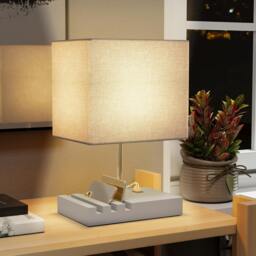 Rackhams Table Lamp with 3 Slots, Bedside Lamp with Solid Wood Base - White - thumbnail 2