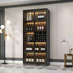 Rackhams Hampshire I Wine Cabinet, Wine Storage With Glass Doors & Lights - 200cm - thumbnail 3
