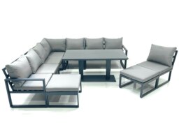 Rackhams 10 Seater Outdoor Aluminum Garden Furniture Set Corner Sofa 2 Big Footstools Rising Lifting Dining Table Sets Dark Grey - thumbnail 2