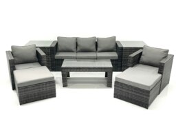 Rackhams 7 Seater Rattan Garden Furniture Set Outdoor Lounger Sofa with Coffee Table 2 Armchair 2 Big Footstools 2 Side Tables Dark Grey Mixed - thumbnail 2